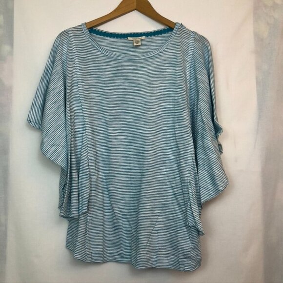 NEW NWT WESTBOUND Short Flutter Sleeve Tee Blue White Stripe Cotton Viscose Boho - Picture 3 of 8